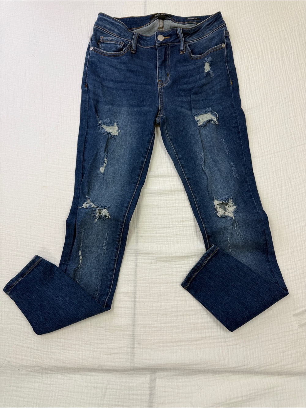 Judy Blue Medium-Dark Blue Distressed Skinny Jeans W-14 stretches 161/2 R-9 L28